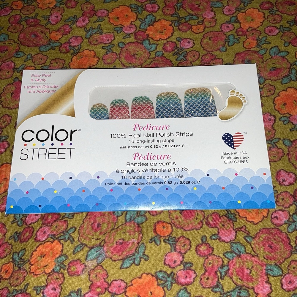 Color Street  ANY‎ FIN GOES  Pedicure Nail Polish Strips Mermaid Pink Blue